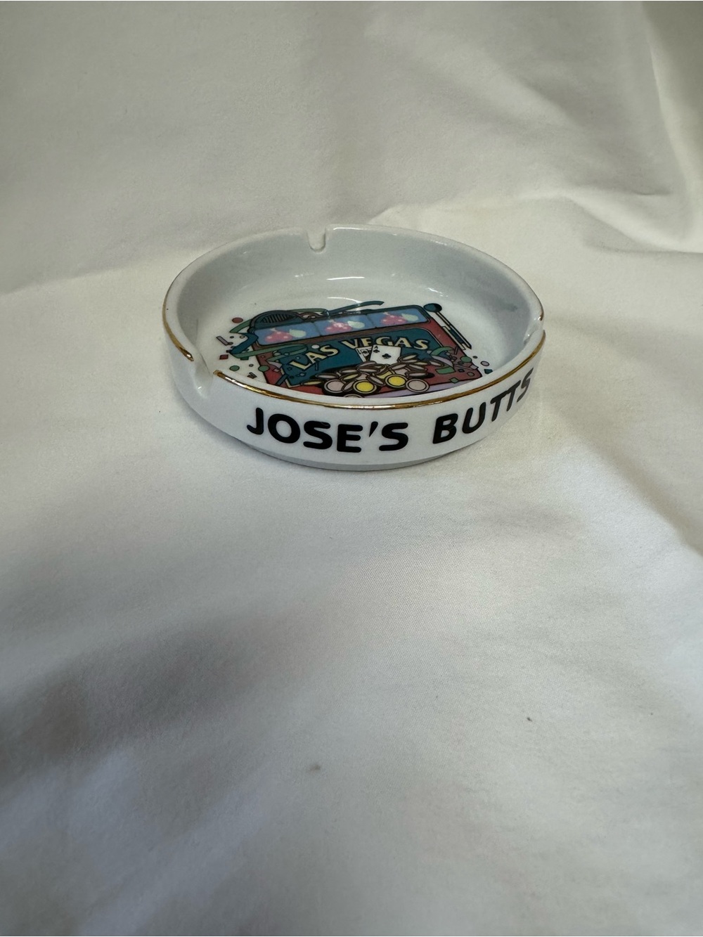 Vintage Jose's Butts Las Vegas White Ceramic Ashtray
